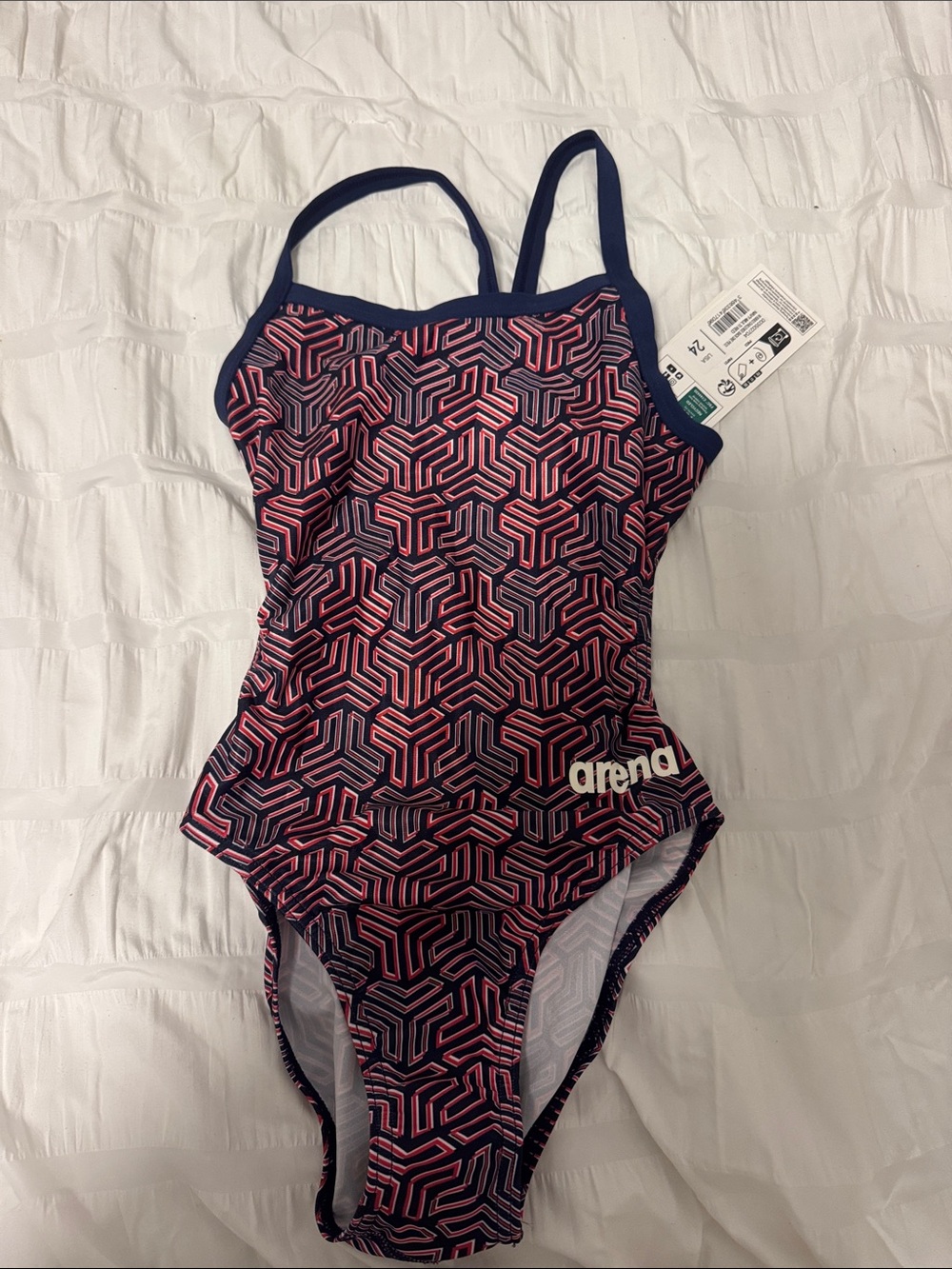 Arena Girls' Navy & Pink Geo One-Piece Swimsuit